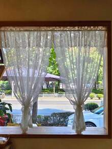 ستارة قصيرة من الدانتيل الأبيض بشكل وردة، ستارة شفافة مصنوعة من ألياف البوليستر، مناسبة للغرفة والمعيشة والمطبخ والمكتب والمقهى وديكور المنزل، بطراز رومانسي عتيق