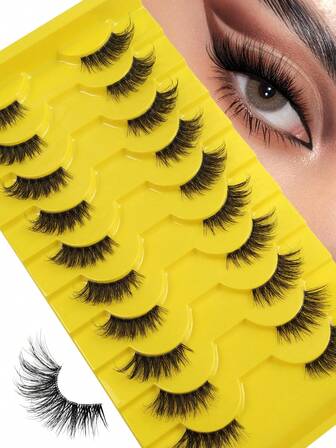 10 pares de pestañas postizas medias esponjosas y rizadas de aspecto natural, con banda transparente y volumen, de imitación de visón, para regalos de festival a familiares y amigos