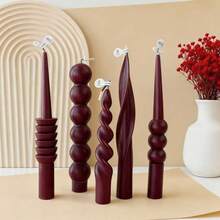 1pc Wine Red Elongated Scented Candle, Available In Wave, Cylinder, Hemisphere Or Spiral Shape. Made Of Smokeless Soy Wax, Suitable For Ambiance Creation,Home Decor,Party,Tabletop Decoration,Holiday Gift,Romantic Candlelight Dinner,Wedding Decoration - Multicolor - View 8