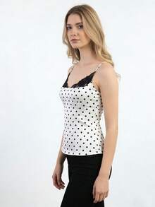 Women's Dots Print Cami Tops Sleeveless Spaghetti Strap Scoop Neck Camisole Summer Shirt - 白色 - 查看 6