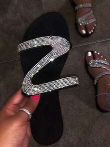 2026新款时尚女士水钻装饰平底舒适拖鞋，百搭别致优雅休闲拖鞋，适合度假、居家、通勤、派对、婚礼、万圣节、圣诞节等各种场合。 - 銀色 - 查看 13