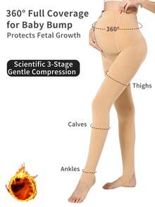 1 pieza Leggings de maternidad con forro térmico y grueso de tono de piel, con soporte abdominal ajustable (5-15 grados, fácil de poner y quitar) - Carne - Ver 2