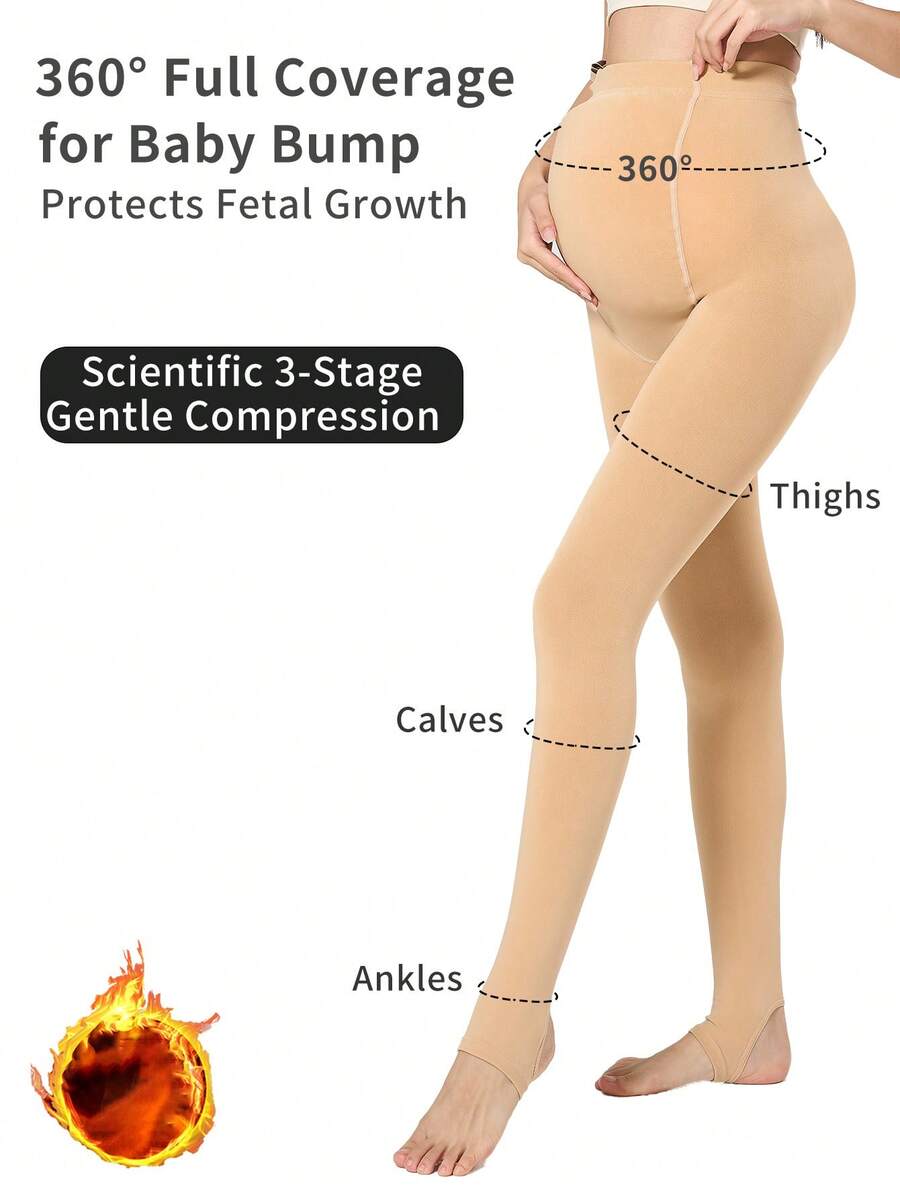 1 pieza Leggings de maternidad con forro térmico y grueso de tono de piel, con soporte abdominal ajustable (5-15 grados, fácil de poner y quitar)