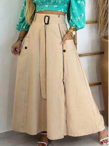 Long Skirt With Slit And Belt – High Waist, Gringa Style, Modern Evangelical Look - Cream - View 1