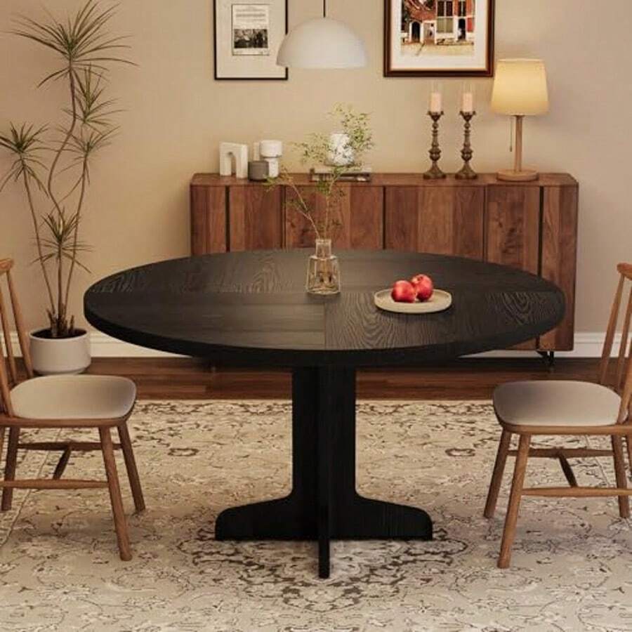 Mesa de comedor redonda negra para 4-6 personas, juego de mesa circular para cocina y comedor, tablero de madera fácil de limpiar, estilo clásico y moderno. - Negro - Ver 1