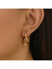 1 Pair Of Irregularly Shaped Circular Earrings Made Of Stainless Steel Material Electroplated With 18K Gold, Fashionable Classic Women's Ring Earrings - Vàng - Xem 5