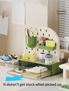 1pc Children's Desktop Pegboard Storage Box, Kids Desk Stationery Organizer Box, Office Drawer Pen Holder Organizer, 360° Rotation For Easy Access