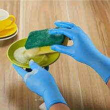 100pcs Disposable Gloves, Blue Nitrile Gloves, Cleaning Gloves, Suitable For Commercial Use,Household Cleaning, Daily Household Cleaning, Disposable Multi-Purpose, Cleaning Essentials, Multipurpose Gloves, Lightweight Gloves, Snug Fit - Blue - View 4