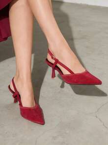 Women's Sexy Versatile Buckle Strap Stiletto High Heels, Fashion Pointed Toe Bridesmaid Shoes, Fairy Style Breathable Solid Color High Heel Pumps - Red - View 6