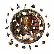 1PC Tree House Library Wooden Asymmetric Puzzle, Animal-Shaped 2D Jigsaw Toy For Kids And Adults. Educational Game, Great Gift For Party, Holiday, Christmas And Birthday. Unique Magical Desktop Decor & Creative Wooden Puzzle Present - Multicolor - View 5