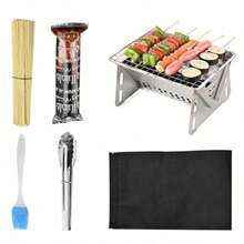 Barbacoa de Carbon Portatil - Compacto Acero Inoxidable Parrilla De Carbon Para Camping Para Fogata Viajes Jardin Playa Fiesta Senderismo Picnics Mochilero Patio Trasero - Atributetónico - Ver 1