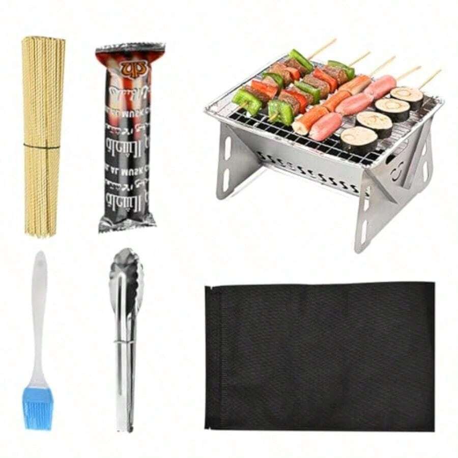 Barbacoa de Carbon Portatil - Compacto Acero Inoxidable Parrilla De Carbon Para Camping Para Fogata Viajes Jardin Playa Fiesta Senderismo Picnics Mochilero Patio Trasero - Atributetónico - Ver 1