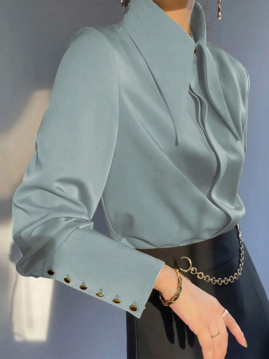 [Customized Development] New Women's Fashion Long Sleeve Solid Color Shirt, Summer Elegant Spring