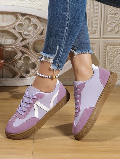 Women's Spring/Autumn New Waterproof Non-Slip Round Toe Low-Top Casual Shoes, Flat Comfortable Versatile Small White Shoes, Color Block Sports Casual Shoes, Retro Patchwork Sneakers, Fashionable All Season