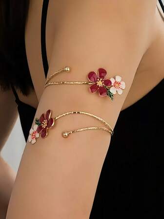 1件优雅花卉珐琅手链，时尚百搭的女士配饰，适合派对、婚礼、聚会、节日、情人节礼物