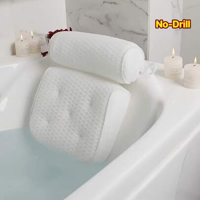 4D Mesh Bath Pillow With Neck & Back Support, Corrects Bathing Posture, Quick-Dry Vinyl Bath Mat With 6 Suction Cups & Hooks, Machine Washable, Suitable For Bathtub & Hot Tub, Non-Slip Bathtub Safety Set, No Drill Grab Bar