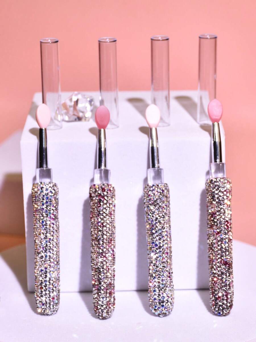 Diseño de mango con diamantes de colores múltiples, Pincel de labios, Herramienta de pincel de silicona para labios, Pincel aplicador de lápiz labial, Con tapa protectora, Adecuado para brochas de maquillaje, aplicadores de mascarilla labial, sombra de ojos, pincel de labios para aplicar máscara facial, lápiz labial y brillo de labios.