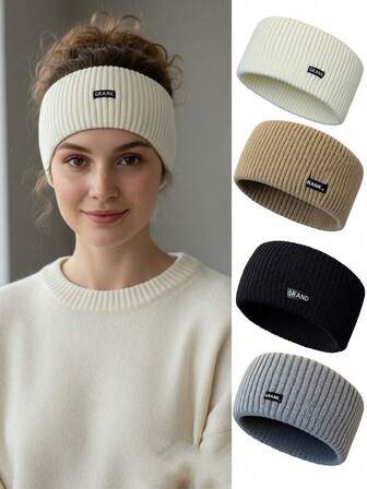 1pc Plain Polyester Casual Headband, Autumn/Winter Style