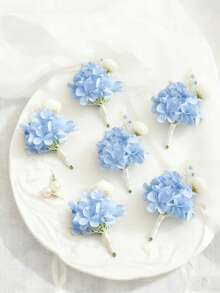 1pc/6pcs Set Hydrangea Flower Lapel Pin For Men, Suitable For Weddings, Grooms And Groomsmen; Ranunculus Flower Boutonniere, Realistic Polyester Wrist Corsage Pin, Perfect For Weddings, Parties, Anniversaries - Boutonniere - View 15