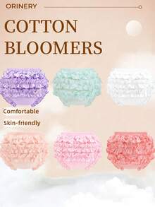 ORINERY 6-Pack Pure Cotton Underwear For Infant Soft And Comfortable Panties Girl's High Elastic Ruffle Bloomers Breathbale Kid's Undies Birthday Clothes For Toddler Children Christmas Gift - LT127A - 查看 12