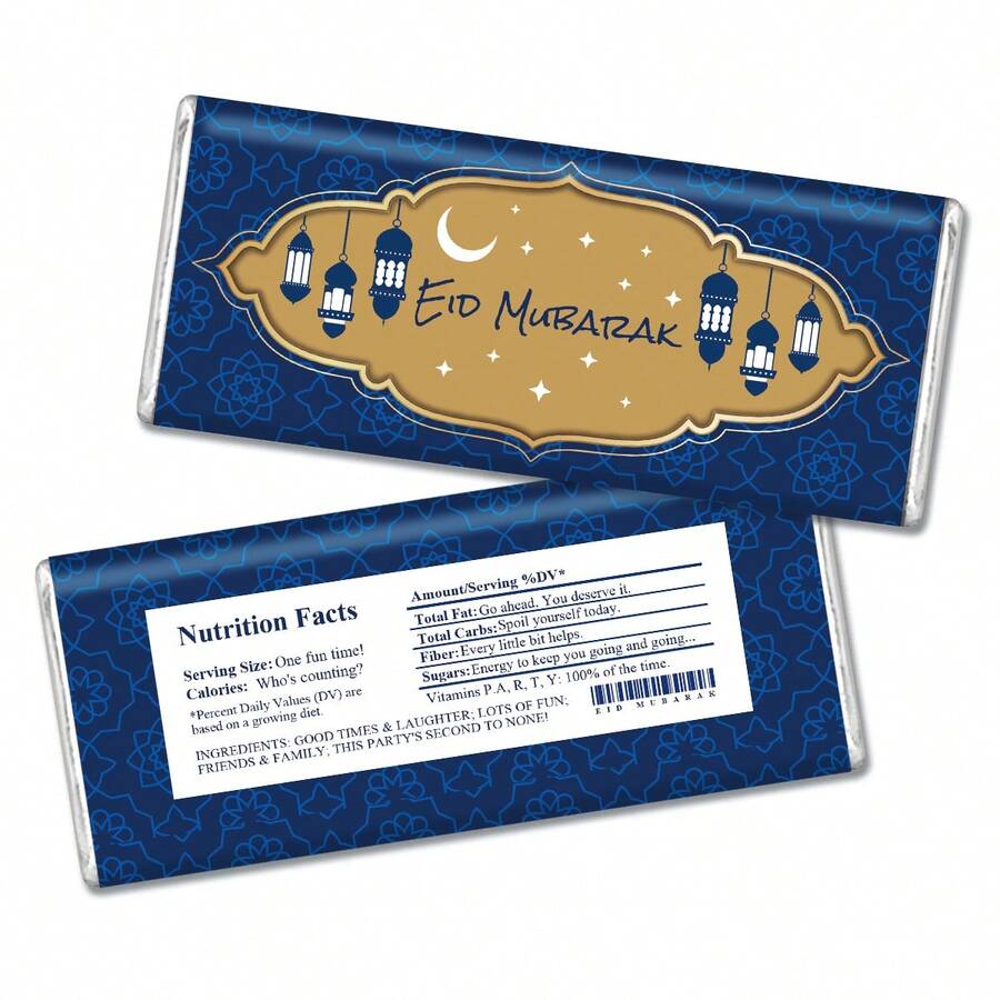 10pcs Eid Mubarak Chocolate Candy Wrapper Stickers -Fun Eid Nutrition Facts & Lantern Design, Ramadan Chocolate Bar Wrapping Labels For Islamic Muslim Celebration, No Candy - Multicolor - View 1
