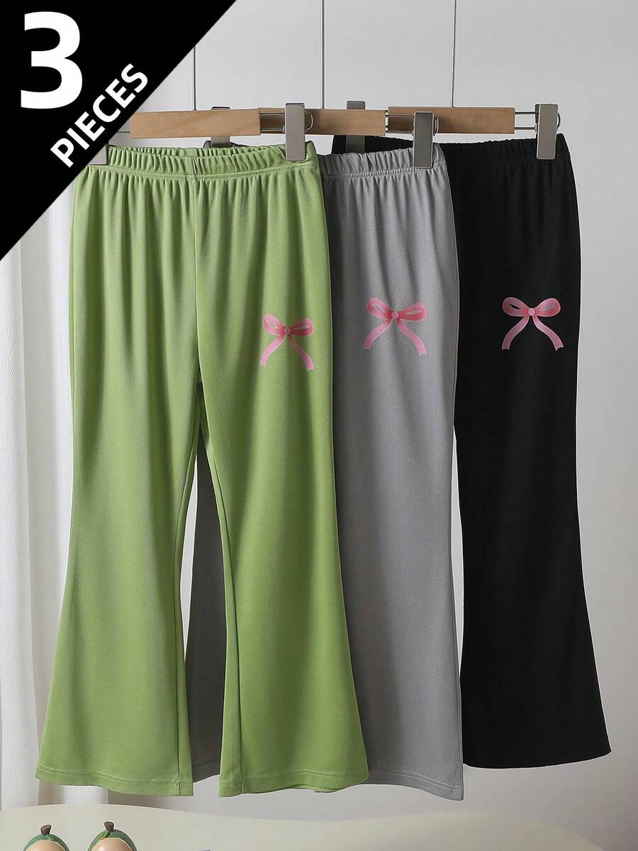 3pcs Girls Flare Leg Casual Pants - Multicolor - View 1