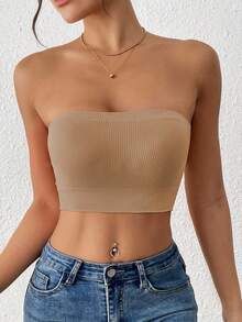 LianShengFa 1pc Seamless Ribbed High Stretch Wireless Yoga Tank Top For Women, Soft, Breathable, Supportive Sports Bra For Fitness, Can Be Worn As Outerwear - Apricot - View 7