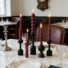 1pc Wine Red Elongated Scented Candle, Available In Wave, Cylinder, Hemisphere Or Spiral Shape. Made Of Smokeless Soy Wax, Suitable For Ambiance Creation,Home Decor,Party,Tabletop Decoration,Holiday Gift,Romantic Candlelight Dinner,Wedding Decoration - Multicolor - View 4
