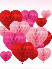 6个情人节蜂窝心形纸球，情人节造型蜂窝纸球，情人节派对装饰蜂窝球，适用于节日、商场、家居、办公室等场所，粉色和红色心形蜂窝球，适合情人节、婚礼派对装饰、生日派对装饰 - 彩色 - 查看 7