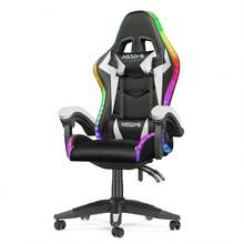 GartistGo Ergonomic Gaming Chair With LED Lighting Effects, Height-Adjustable Backrest, With Lumbar Support And Headrest - Black and White - View 11