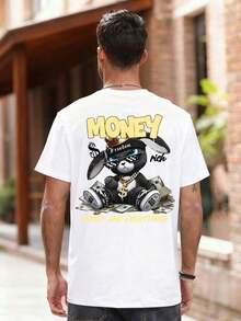 Street Fashion! Men's Short Sleeve T-Shirt With Printed Rabbit Design - White - View 2