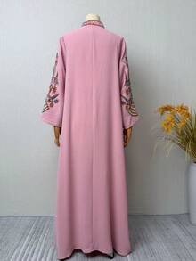 Un vestido largo de caftán árabe modesto con bordado de lentejuelas para mujer, vestido de noche, color rosa, primavera - Rosa - Ver 10