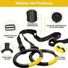 Anillos de Gimnasia Anillos Domins con Correas Ajustable &amp; Escala Aros Resistencia de Ejercicio Antideizante, Anillas Calistenia 3cm hasta 450kg para Crossfit Entrenamiento de Fuerza en Casa Gym - negro - Ver 3