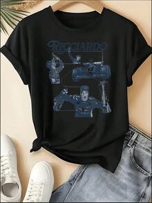 F1 Racing T-Shirt, Unisex Crew Neck VER 1 Print Short Sleeve Tee, Motorsport Racing Stripe Checkered Accent Casual Top, Sporty Style Machine Washable Shirt, Perfect For 4th Of July, Memorial Day, Labor Day, Father's Day, Back To School, Daily Wear, Race Day, Fan Gatherings, Birthday Gift For Son, Boyfriend, Dad, Niece, Spring Summer Outfits, Motorsport F1 Fan Apparel - 黑色 10 - 查看 1