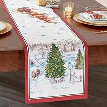 Home Fashions Santa Snowy Sleighride - Mantel de Navidad y Navidad, 60 x 84 Pulgadas, Rectangular(Camino de mesa (1) 177.8 x 33 cm (Rectangular)) - Multicolor - Ver 1