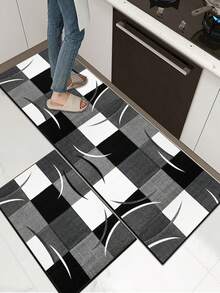 [HOT!!!] 1pc Soft Rubber Kitchen Mat, 3.5mm Thick Kitchen Rug, Black & White Crescent Design Luxury Minimalist Style Absorbent Kitchen Mat, Customizable Size, Surface Fabric, Middle Sponge Layer, Bottom Rubber Layer, Suitable For Kitchen Rugs, Kitchen Decor, Wedding Decor, Home Decor, Bathroom Mats, Entryway Mats, Laundry Room Mats, Hallway Rugs, Living Room Mats, Etc. - Multicolor - View 2