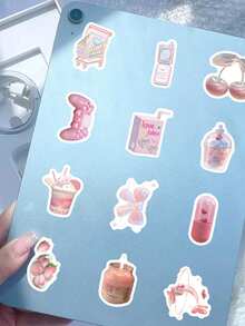 103 Stück Rosa Ästhetik Aufkleber Set, enthält süße Donut, Erdbeere und Retro Handy Muster, träumerische Aufkleber für Mädchen, geeignet für Tablet, Gepäck, Wanddekoration, Scrapbooking, Tagebuch, Laptop, Handy - Pink - Übersicht 7