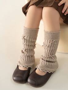 Knitted Sock Set With Bow Detail, Neutral-Coloured Ribbed Socks, Ladies' Soft And Comfortable Socks, Suitable For Year-Round Home Wear. - Multicolor - View 2