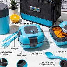 PZW Insulated Lunch Box Bag Set for Adults and ~ Pinnacle Insulated Leakproof Thermal Lunch KitLunch BagThermo bottle2 Lunch Containers With NEW Heat Release ValveMatching Cutlery Blue2537 - Azul - Ver 6
