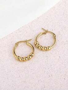 1对时尚不锈钢串珠耳环，18K镀层，优雅个性，适合女性日常生活、晚宴、通勤等场合，百搭促销，是送给爱人、情人节、母亲节的理想礼物。 - 彩色 - 查看 3