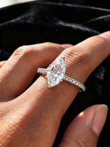 1枚闪亮梨形订婚戒指/结婚戒指，女士承诺戒指/永恒戒指，精致珠宝礼品 - 銀色 - 查看 5