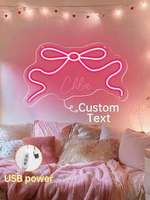 Customized Cute Butterfly Neon Sign Plaque, Pink, Size: 24cm*14cm, Personalized Graduation, Birthday, Christmas Decor Gift - Dấu hiệu Bow Neo 1 - Xem 4