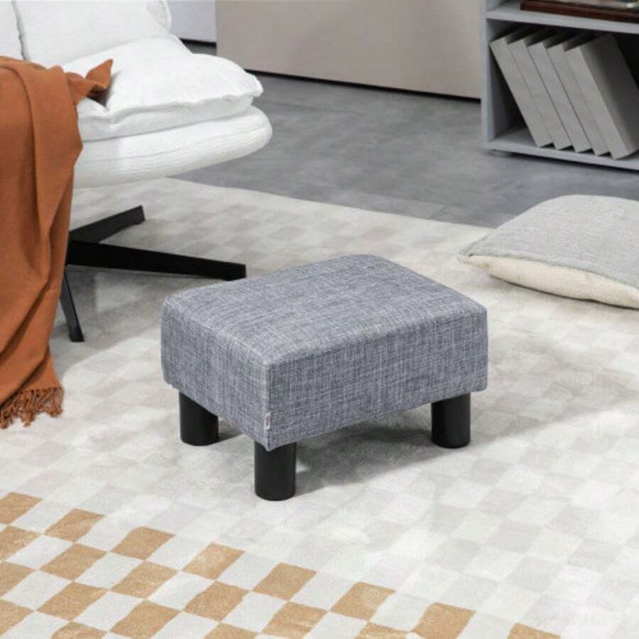 HOMCOM Rectangular Footstool Upholstered In Linen, Load Capacity Up To 150 Kg, For Living Room, Hallway, Grey - Grey - View 1