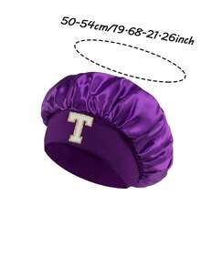 1顶幼儿/儿童26字母光滑缎面睡帽，时尚舒适，透气防滑，日常护发帽 - 紫色 - 查看 10