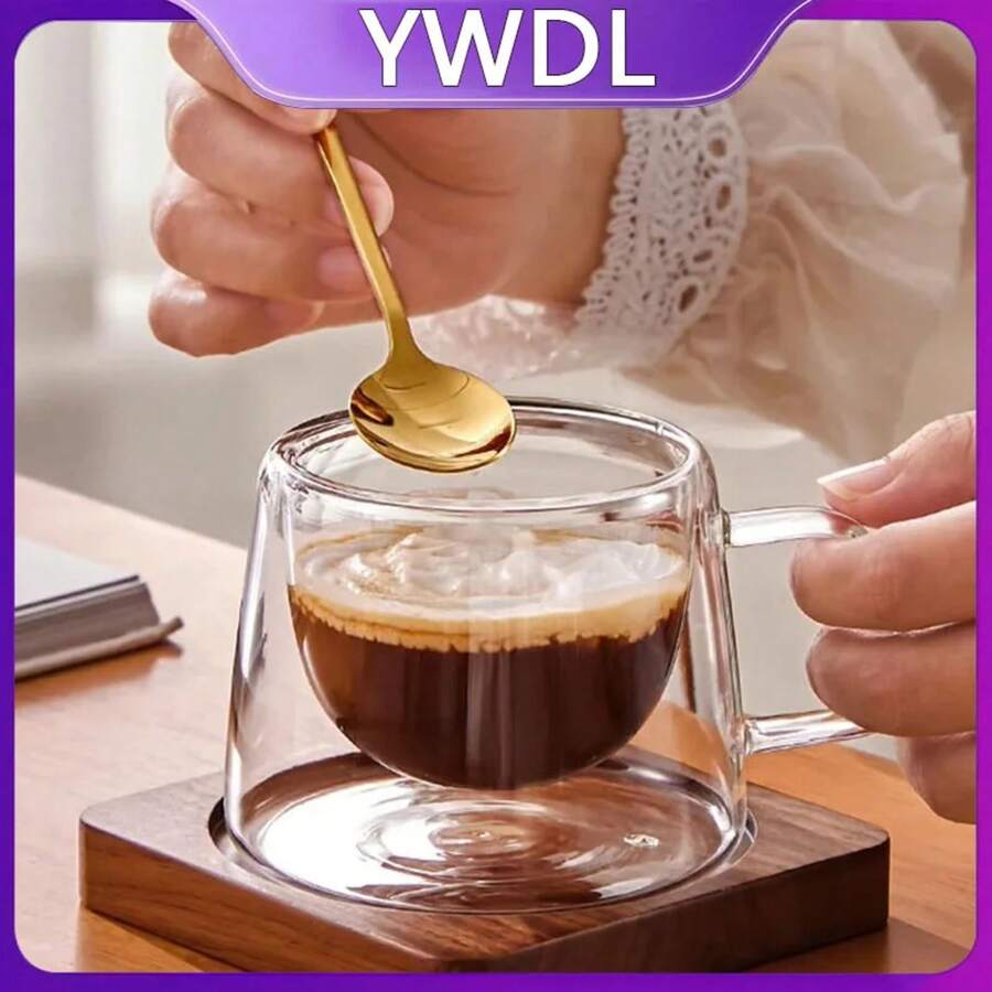 YWDL-taza de café de cristal de doble pared, 200ml, taza de Espresso resistente al calor, taza con aislamiento térmico para Latte, capuchino, juego de vajilla de té - 1 pieza estampada - Ver 1