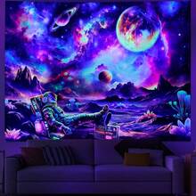 Arazzo con astronauta, arazzo spaziale galassia, arazzo universo che brilla al buio, arazzo cielo stellato al neon, decorazione da parete per la casa - Viola - Visualizzare 2