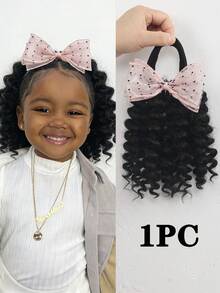 1pc Deep Wave Ponytail With Yarn Bow Clip Go Afro Kinky Marley With Elastic For Girls Kids - Natural Black - View 13