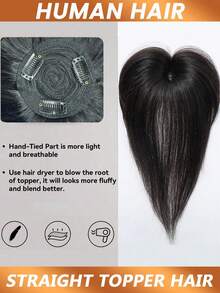 直发雷米真人发片，带刘海，自然黑色假发，适合女性稀疏头发，真人发片，夹式 - Natural Black - 查看 3