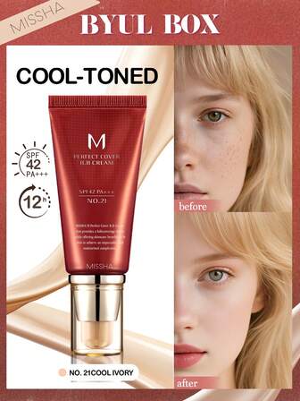  MISSHA M完美遮瑕BB霜，50毫升，轻盈透气，打造自然妆效，保湿妆前乳，SPF42，全效遮瑕，抗衰老