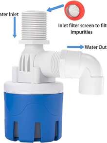 1 Juego – Válvula de Flotador Automática Mini para Control de Nivel de Agua, Rosca BSP Adaptable a NPT, Operación sin Electricidad, Cuerpo de Nylon y Tornillos Inoxidables, Presión 10–150 psi, con Filtro Antibloqueo, Ideal para Tanques, Depósitos, Estanques, Fuentes y Bebederos de Animales - Azul y blanco - Ver 9